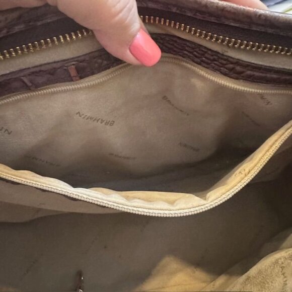 Brahmin Crocodile Embossed Leather Handbag With Tassel Accent & Gold Hardware - Picture 13 of 16